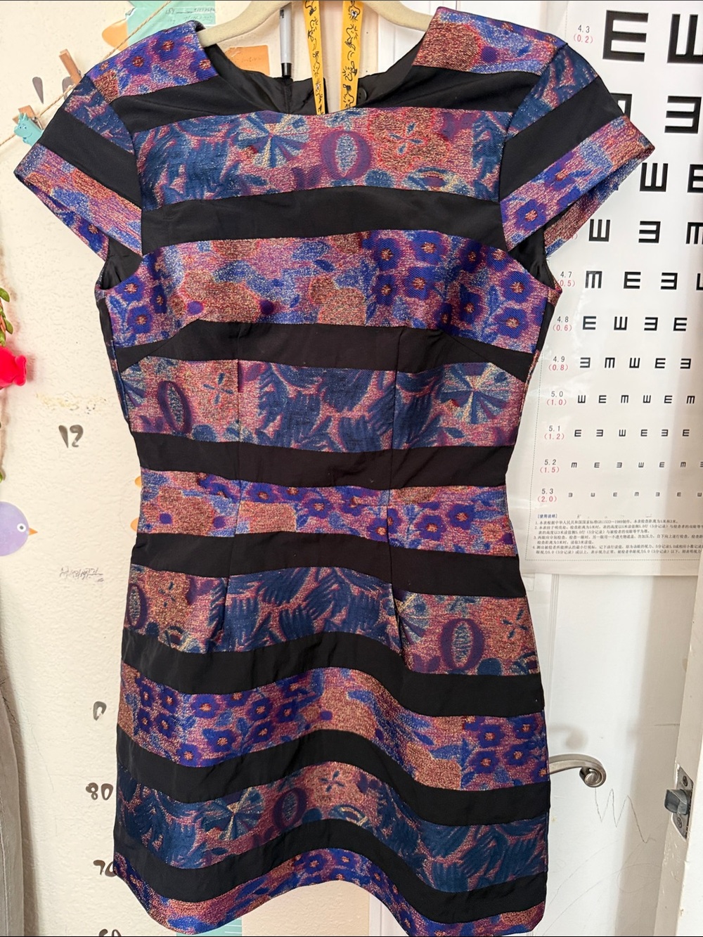H&M Black, Blue and Purple Striped Floral Jacquard Mini Dress